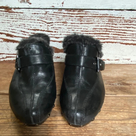 Stuart Weitzman Leather Fur Lined Clogs Mules 10 - Picture 8 of 10